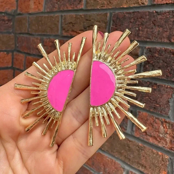 Zara Sun Radiant Pink Gold Statement Stud Earrings - Picture 1 of 4